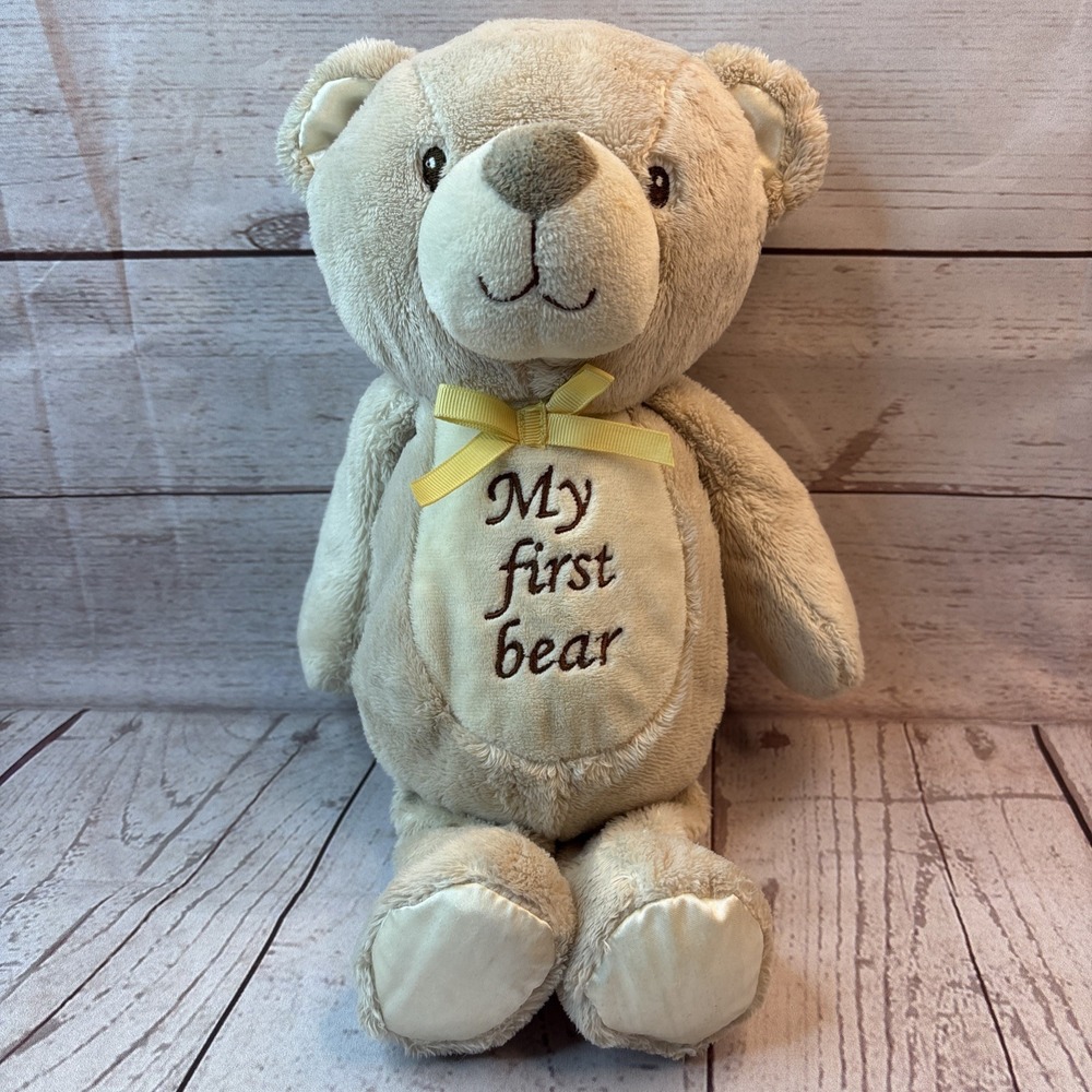 Kellytoy My First Bear Plush Baby Toy Rattle Yellow Bow Neutral Teddy Bear Lovey